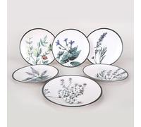 WELL HOME MOBILIARIO & DECORACIÓN Service Juego de Platos(6 Piezas) cerámica blanco, verde, morado y negro
