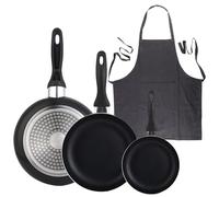 WELL HOME MOBILIARIO & DECORACIÓN Set 3 sartenes Wellhome 16/20/24 aluminio prensado+Delantal de Cocina Gris oscuro 100% Algodón 75x80cm