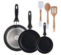 WELL HOME MOBILIARIO & DECORACIÓN Set 3 sartenes Wellhome 16/20/24 aluminio prensado+Juego de 3 Utensilios de cocina en silicona y madera