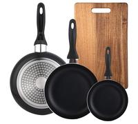 WELL HOME MOBILIARIO & DECORACIÓN Set 3 sartenes Wellhome 16/20/24 aluminio prensado+Tabla de cortar 40,3x25,2x2,5cm de madera de acacia