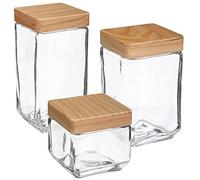 WELL HOME MOBILIARIO & DECORACIÓN Set 3 tarros de Vidrio Cuadrados 0.85 L / 1.7 L / 2 L