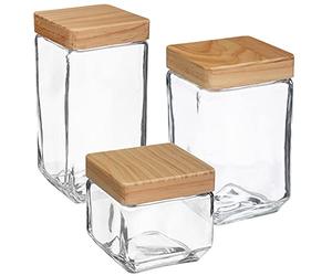 WELL HOME MOBILIARIO & DECORACIÓN Set 3 tarros de Vidrio Cuadrados 0.85 L / 1.7 L / 2 L