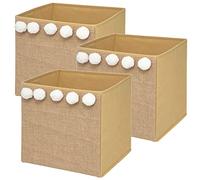 WELL HOME MOBILIARIO & DECORACIÓN Set de 3 cajas de almacenamiento infantil con pompones en yute - 29 x 29 x 29 cm,PK4143