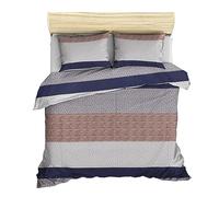 WELL HOME MOBILIARIO & DECORACIÓN Set de Funda nórdica + 2 Fundas de Almohada 240x220 Camel Gris Azul Marino Blanco