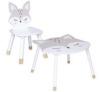 WELL HOME MOBILIARIO & DECORACIÓN Set de Mesa + 2 sillas Infantiles Zorro para los más pequeños. - 28 x 28 x 52,5 cm / 62 x 64 x 43 cm