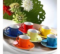 WELL HOME MOBILIARIO & DECORACIÓN Set de Tazas de Café (12 Piezas) porcelana roja, blanca, azul, naranja, amarilla y verde 90cc