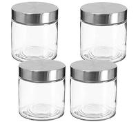 WELL HOME MOBILIARIO & DECORACIÓN Tapón Set de 4 tarros de Vidrio y Acero Inoxidable 750ML, x4 750 ml