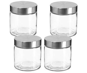 WELL HOME MOBILIARIO & DECORACIÓN Tapón Set de 4 tarros de Vidrio y Acero Inoxidable 750ML, x4 750 ml
