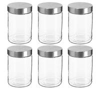 WELL HOME MOBILIARIO & DECORACIÓN Tapón Set de 6 tarros de Vidrio + Acero Inoxidable 1,2 l, x6 1200 ml