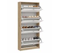 WELL HOME MOBILIARIO & DECORACIÓN Zapatero Abatible Segre Oak de 4 Puertas inclinables, Mueble Zapatero en Roble patinado y Blanco 71 x 25 x 162 cm