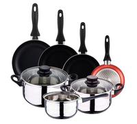 Well Home Pack Batería de cocina 5 Piezas en acero inoxidable + Sartenes Ø16Ø20Ø24Ø28cm Aluminio prensado Cobre metalizado