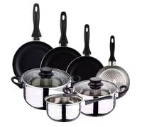 Well Home Pack Batería de cocina 5 Piezas en acero inoxidable + Sartenes Ø16Ø20Ø24Ø28cm Aluminio prensado Gris metalizado