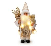 Well Home Papá Noel Decorativo con Regalos y Luz LED, Figura Navideña de Pie en Color Dorado, Funciona con Pilas de 20x10x30cm