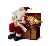 Well Home Papá Noel Sentado sobre Regalo con Música y Luz LED, Figura Navideña Decorativa con Activación por Voz 42x36x52 cm
