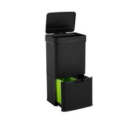 Papelera de reciclaje 62L (37L+25L), cubo de basura con 2 compartimentos, apertura automática con sensor, en acero inoxidable, negro