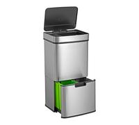 Papelera de reciclaje 72L (47L+25L), cubo de basura con 2 compartimentos, apertura automática con sensor, en acero inoxidable