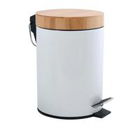 Well Home Papelera para baño 3 L, acero inoxidable tapa bambú, con descenso automático cierre suave y cubo extraíble, color blanco