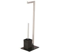 Well Home Portarrollos con escobillero de Pie en Acero INOX y Vidrio Negro de 22x7x70,5cm