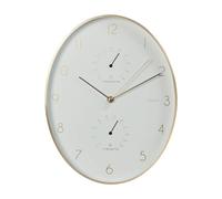 Well Home Reloj de Pared de Aluminio con Borde Dorado, Termómetro e Higrómetro de 34,5x27,1cm