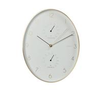 Well Home Reloj de Pared de Aluminio con Borde Dorado, Termómetro e Higrómetro de 34,5x27,1cm