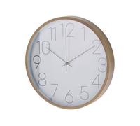 Wellhome Reloj de pared moderno – borde aspecto madera, esfera blanca, agujas finas Ø30,5 cm