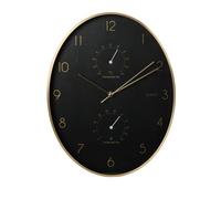 Well Home Reloj de Pared Moderno con termómetro e higrómetro de Borde Dorado 34,5x27,1cm