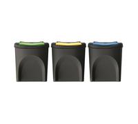 Wellhome Set de 3 cubos de basura 100% plástico reciclado, negro, 3x25 L