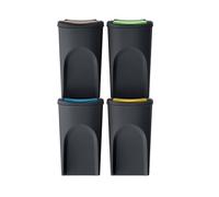 Set 4 cubos de basura 100% plástico reciclado, negro, 4x 35L