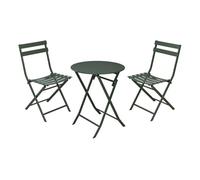 Well home set bistro plegable de 3 piezas (mesa ø60cm + 2 sillas) en acero y verde mate, compacto para balcón
