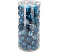 Well home set de 100 bolas de navidad color azul en tubo pet con diferentes diseños y acabados