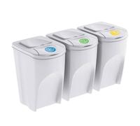 Wellhome Set de 3 cubos de basura, papelera reciclaje, blanco roto, 3 x 35 L