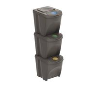 Well home set de 3 cubos de basura-papelera reciclaje, gris, volumen 3x25l