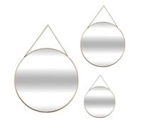 Well Home - Set de 3 Espejos Redondos en Color Oro con Cadena - Ø20cm Ø24cm Ø29cm