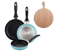 Well Home Set de 3 Sartenes Ø16Ø20Ø24cm de Aluminio prensado en Azul mate+Delantal de Cocina Gris oscuro 100% Algodón 75x80cm WH Azul TabH
