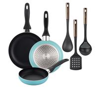 Well Home Set de 3 Sartenes Ø16Ø20Ø24cm de Aluminio prensado en Azul mate+Delantal de Cocina Gris oscuro 100% Algodón 75x80cm Pk9935.