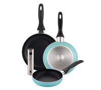 Well Home Set de 3 Sartenes Ø16Ø20Ø24cm de Aluminio prensado en Azul mate+Delantal de Cocina Gris oscuro 100% Algodón 75x80cm Pk9934.
