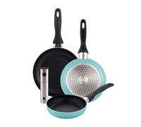 Well Home Set de 3 Sartenes Ø16Ø20Ø24cm de Aluminio prensado en Azul mate+Delantal de Cocina Gris oscuro 100% Algodón 75x80cm WH Azul Pulv