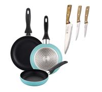 Well home set de 3 sartenes ø16ø20ø24cm de aluminio prensado en azul mate+set de 3 cuchillos de acero inoxidable para cocina