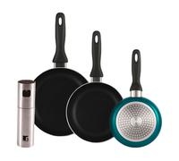 Well home set de 3 sartenes ø16ø20ø24cm de aluminio prensado en azul metalizado+pulverizador de aceite y vinagre ø4x17,5cm en acero inoxidable 36 cm