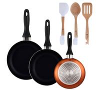 Well Home Set de 3 Sartenes Ø16Ø20Ø24cm de Aluminio prensado en Bronce metalizado+Delantal de Cocina Gris oscuro 100% Algodón 75x80cm Pk9861.