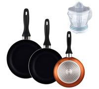 Well Home Set de 3 Sartenes Ø16Ø20Ø24cm de Aluminio prensado en Bronce metalizado+Delantal de Cocina Gris oscuro 100% Algodón 75x80cm WH Brnz Expr