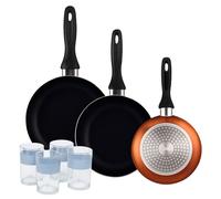 Well Home Set de 3 Sartenes Ø16Ø20Ø24cm de Aluminio prensado en Bronce metalizado+Delantal de Cocina Gris oscuro 100% Algodón 75x80cm WH Brnz Vas4
