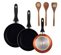 Well Home Set de 3 Sartenes Ø16Ø20Ø24cm de Aluminio prensado en Bronce metalizado+Delantal de Cocina Gris oscuro 100% Algodón 75x80cm WH Brnz UtMda