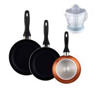 Well Home Set de 3 Sartenes Ø16Ø20Ø24cm de Aluminio prensado en Bronce metalizado+Delantal de Cocina Gris oscuro 100% Algodón 75x80cm Pk9868.