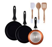 Well Home Set de 3 Sartenes Ø16Ø20Ø24cm de Aluminio prensado en Bronce metalizado+Delantal de Cocina Gris oscuro 100% Algodón 75x80cm WH Brnz SilM