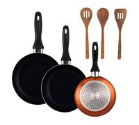 Well Home Set de 3 Sartenes Ø16Ø20Ø24cm de Aluminio prensado en Bronce metalizado+Delantal de Cocina Gris oscuro 100% Algodón 75x80cm WH Brnz UtMda