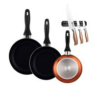 Well home set de 3 sartenes ø16ø20ø24cm de aluminio prensado en bronce metalizado+set de 3 cuchillos en acero inoxidable con soporte magnético 14 cm