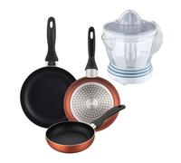 Well home set de 3 sartenes ø16ø20ø24cm de aluminio prensado en cobre metalizado+exprimidor de 40w de potencia - capacidad de 1.2 litros