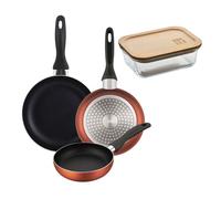 Well home set de 3 sartenes ø16ø20ø24cm de aluminio prensado en cobre metalizado+hermético de 650ml en vidrio de borosilicato 46 cm