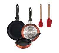 Well home set de 3 sartenes ø16ø20ø24cm de aluminio prensado en cobre metalizado+juego de 2 utensilios de cocina de silicona 14 cm
